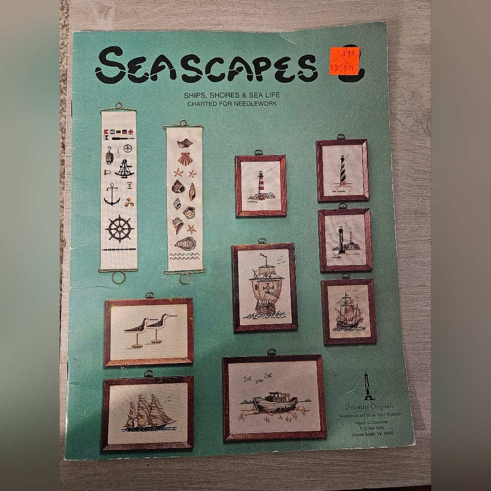 Seascapes Counted Cross Stitch Needlework Leaflet Ships Shores Sea Life 1979 Vtg